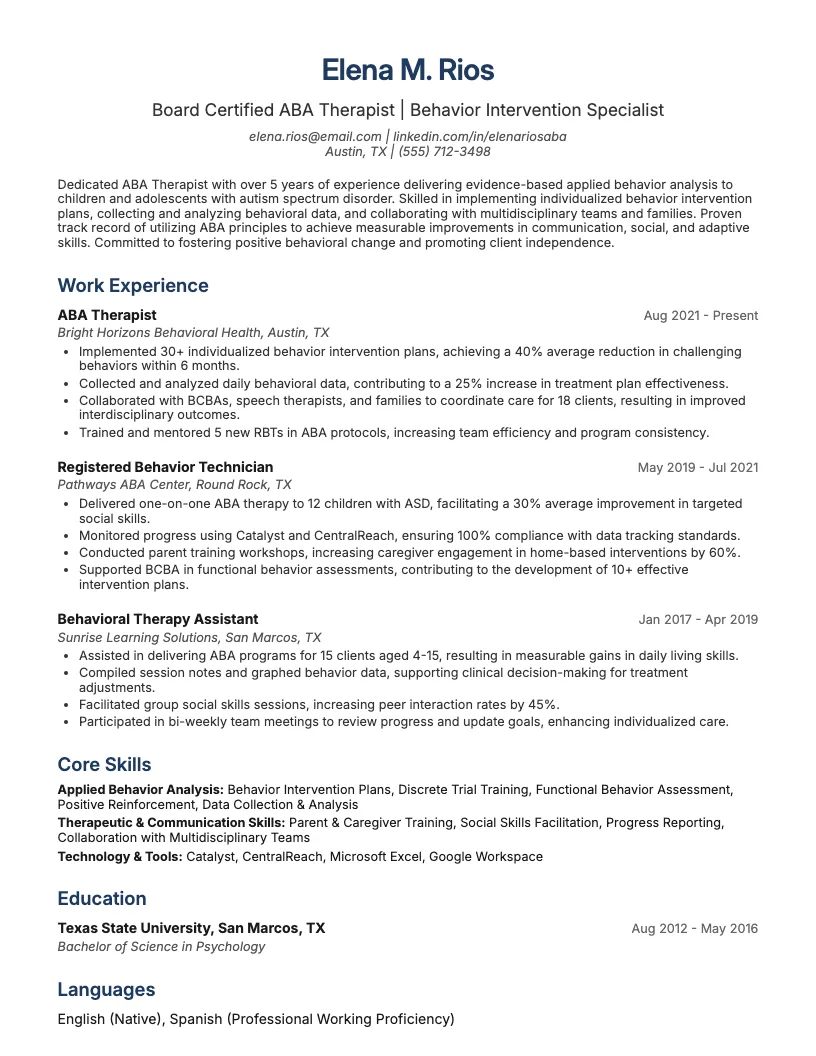 Special Education Paraprofessional Resume Example