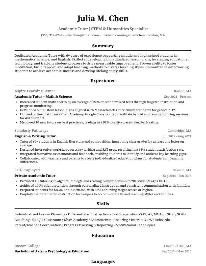 Special Education Math Teacher Resume Example