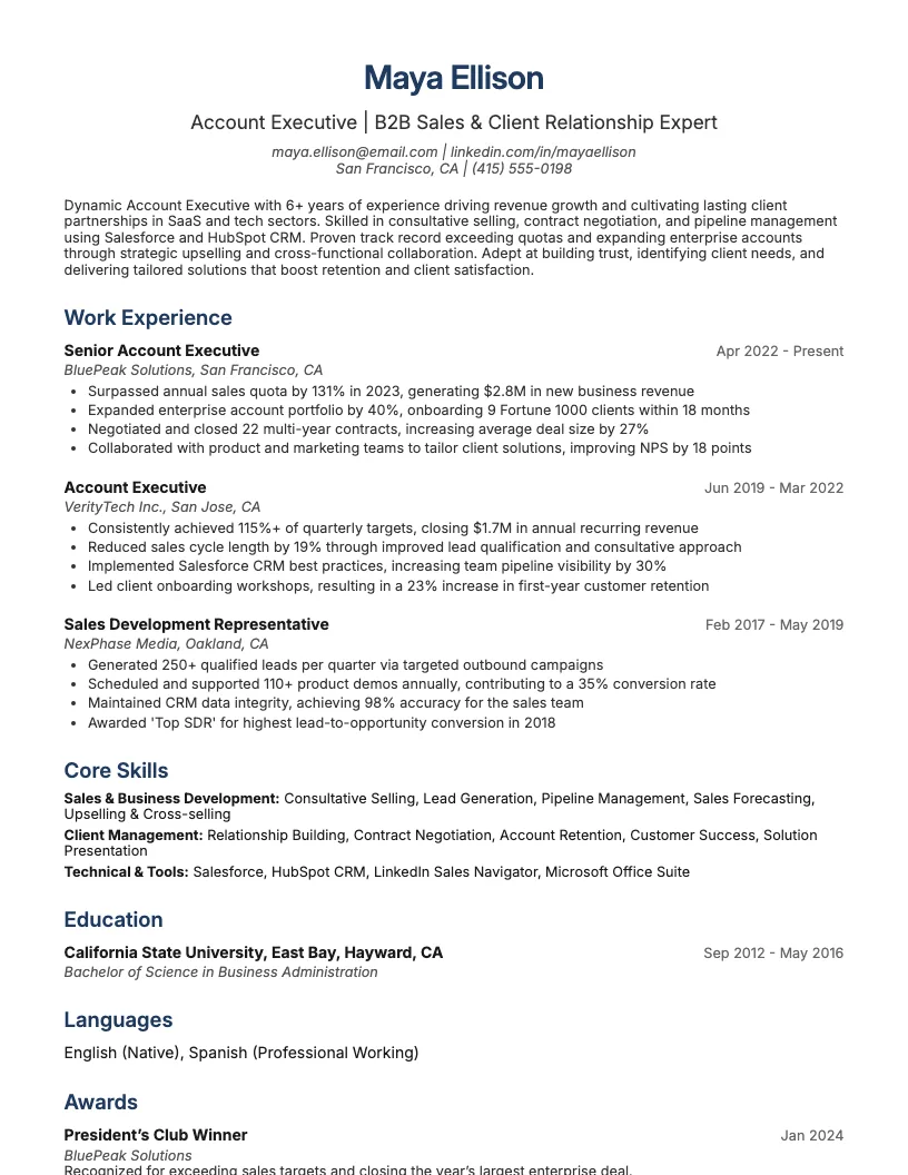 Account Executive resume example