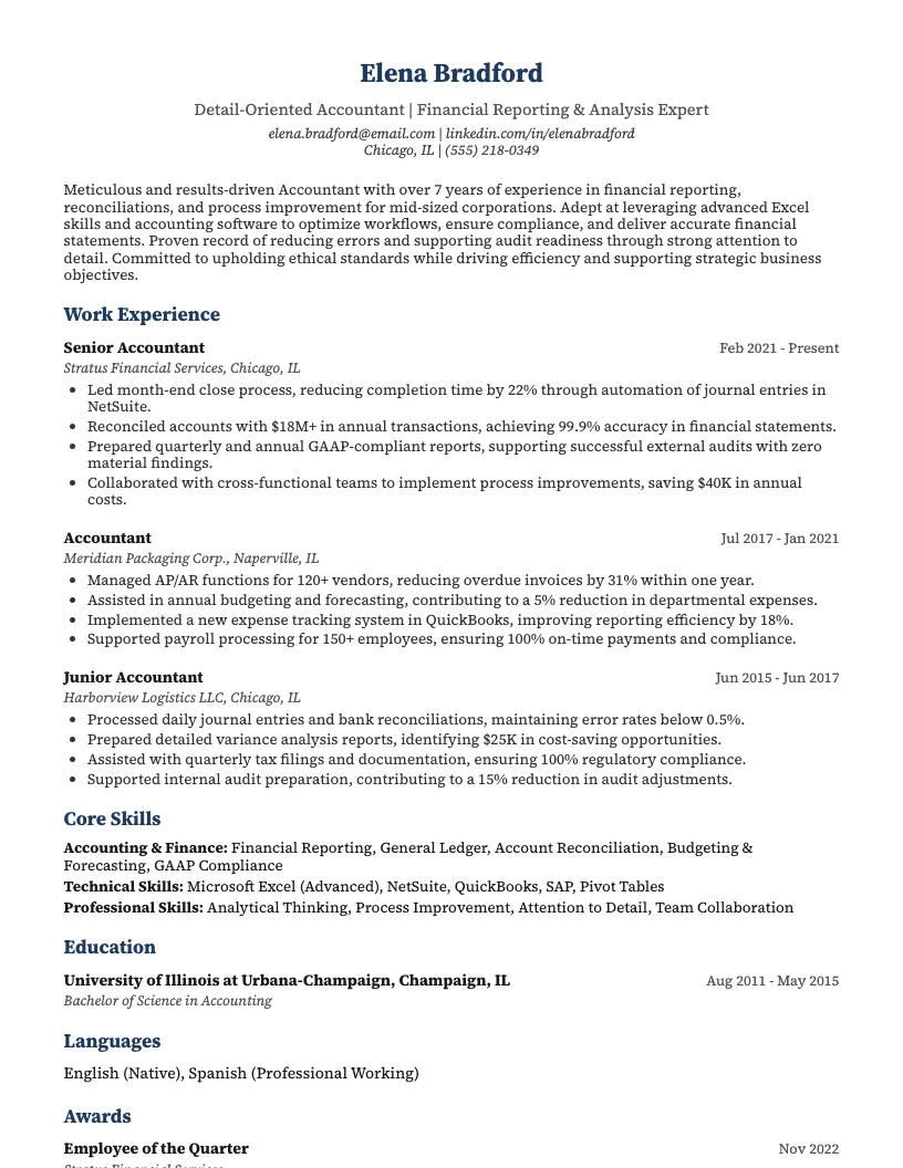 Accountant resume example