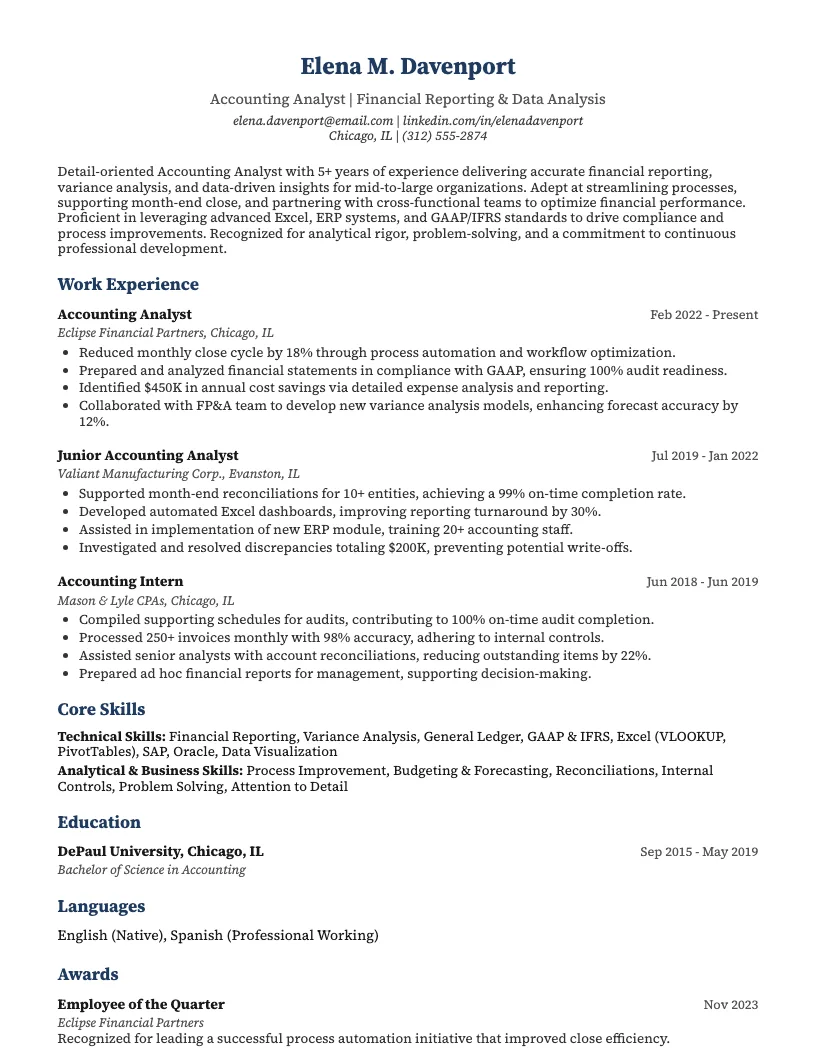 Accounting Analyst resume example