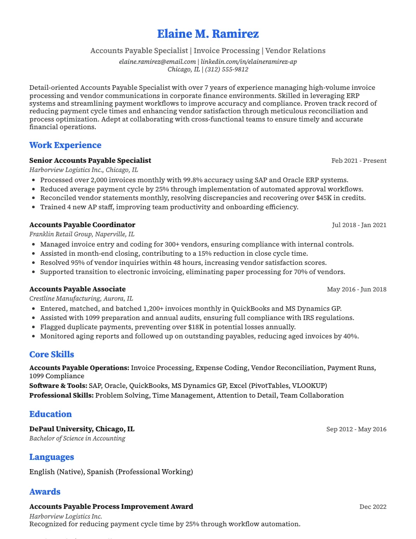 Accounts Payable Accountant Resume Example