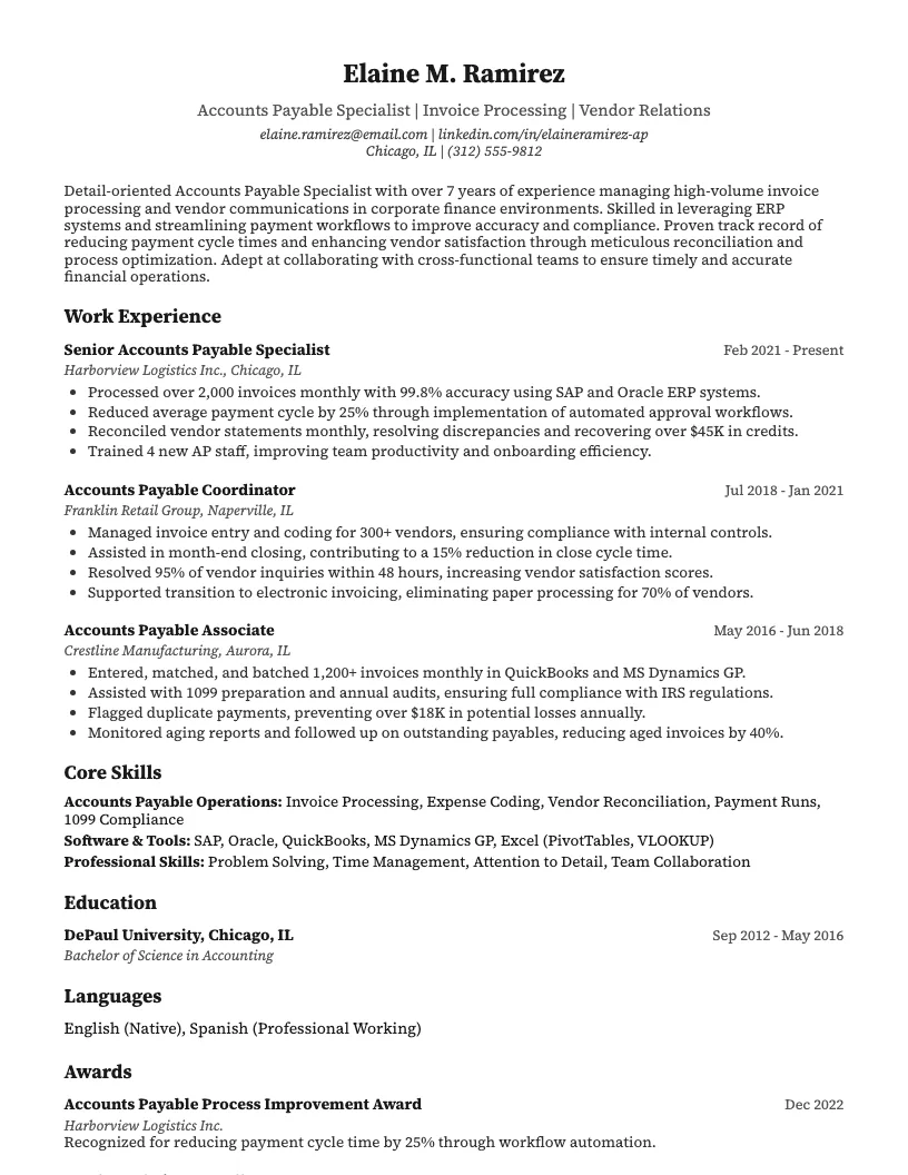 Accounts Payable Resume Example