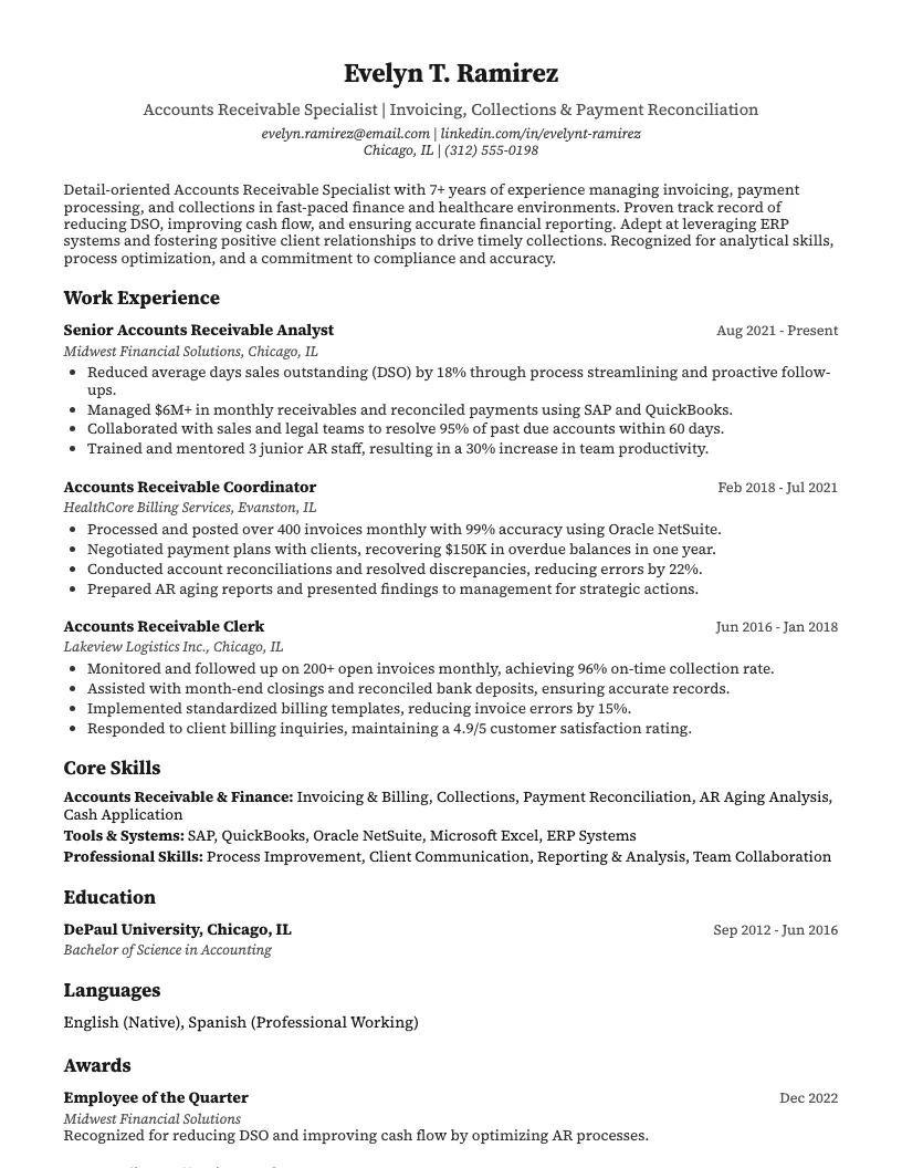 Accounts Receivable Accountant Resume Example