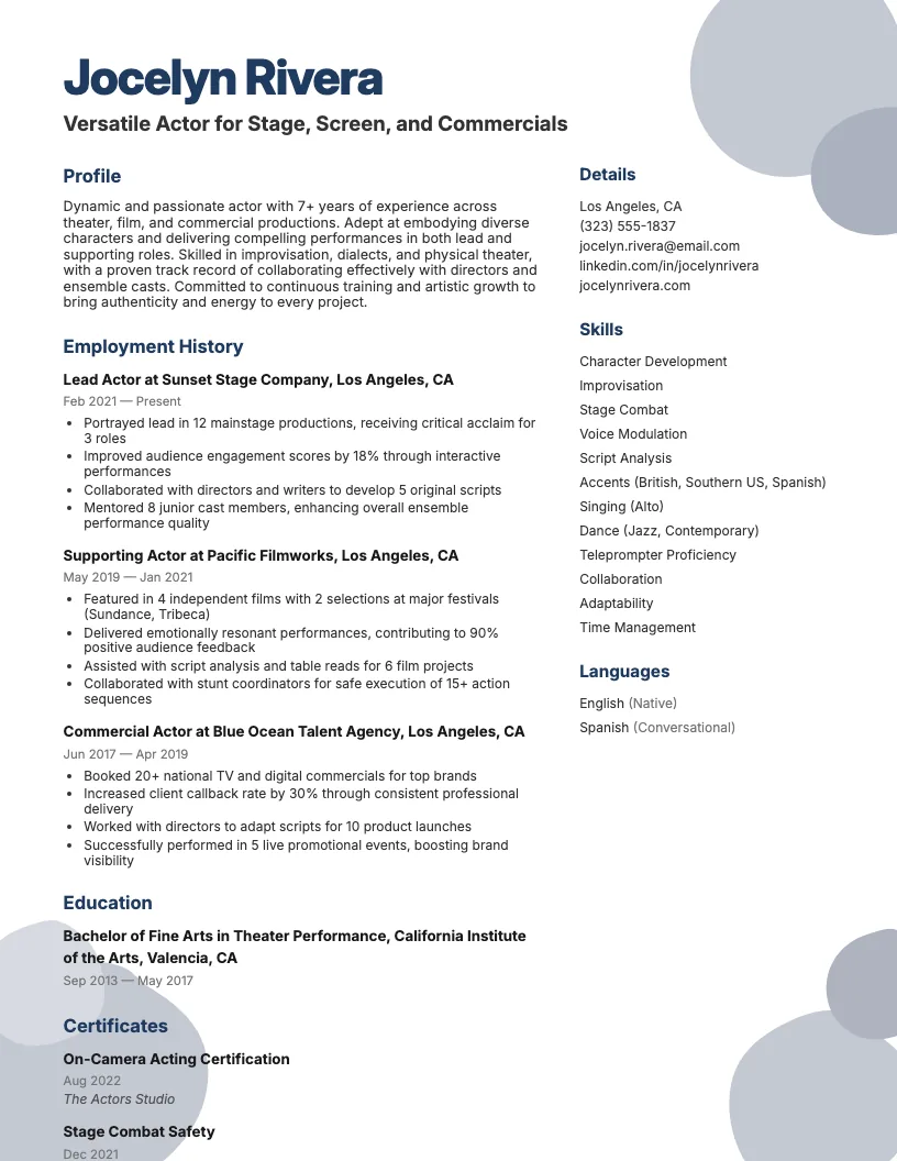 Acting Resume Examples Resume Example