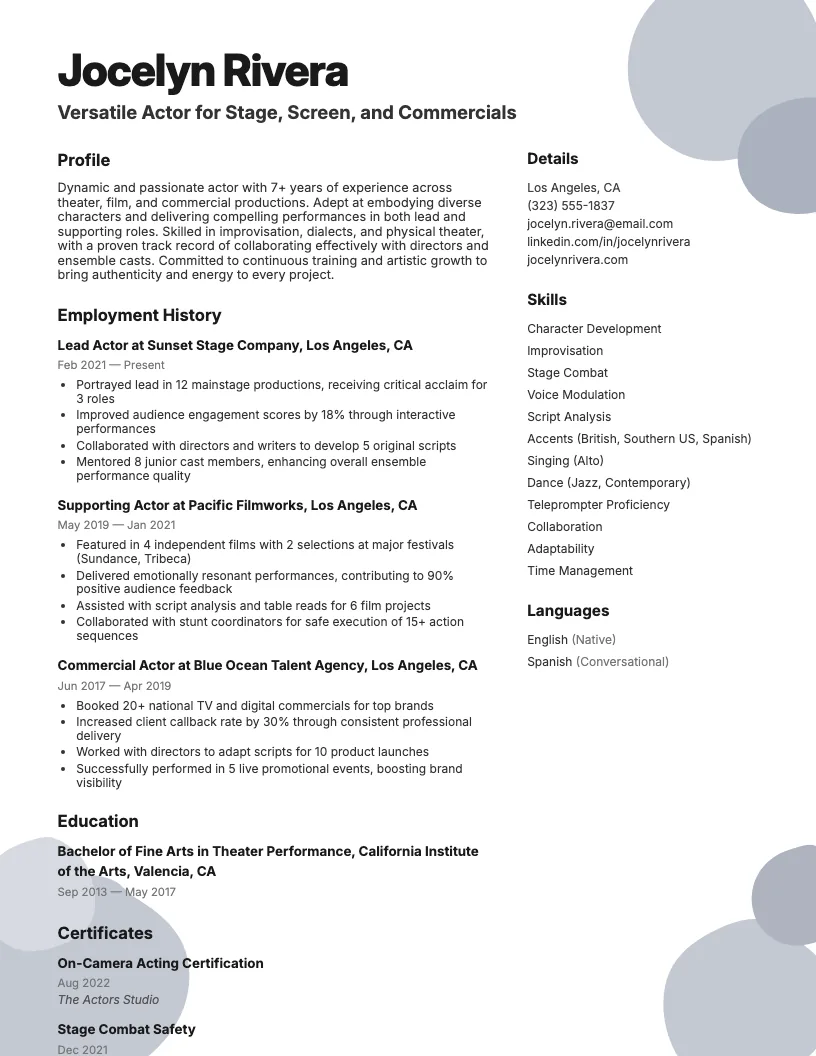 Acting Resume Template resume template