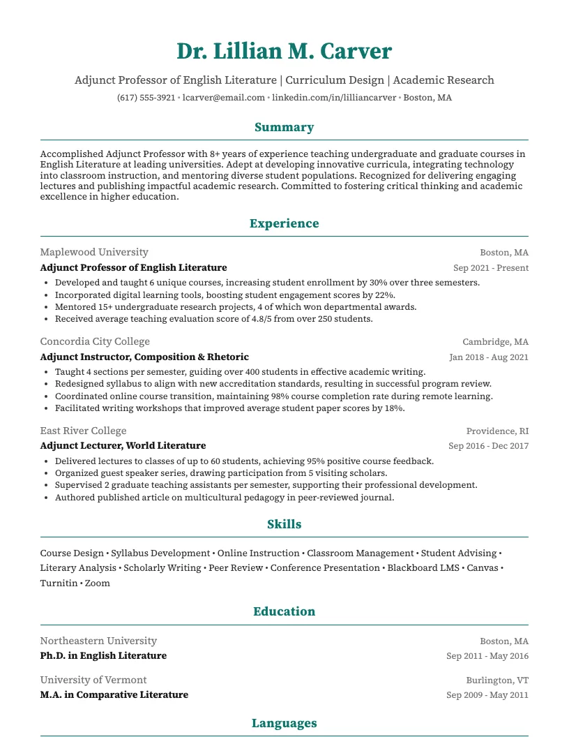 Mathematics Department Chair Resume Example