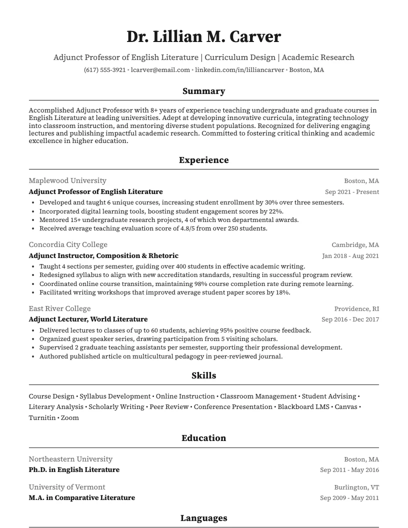 Nurse Faculty Resume Example