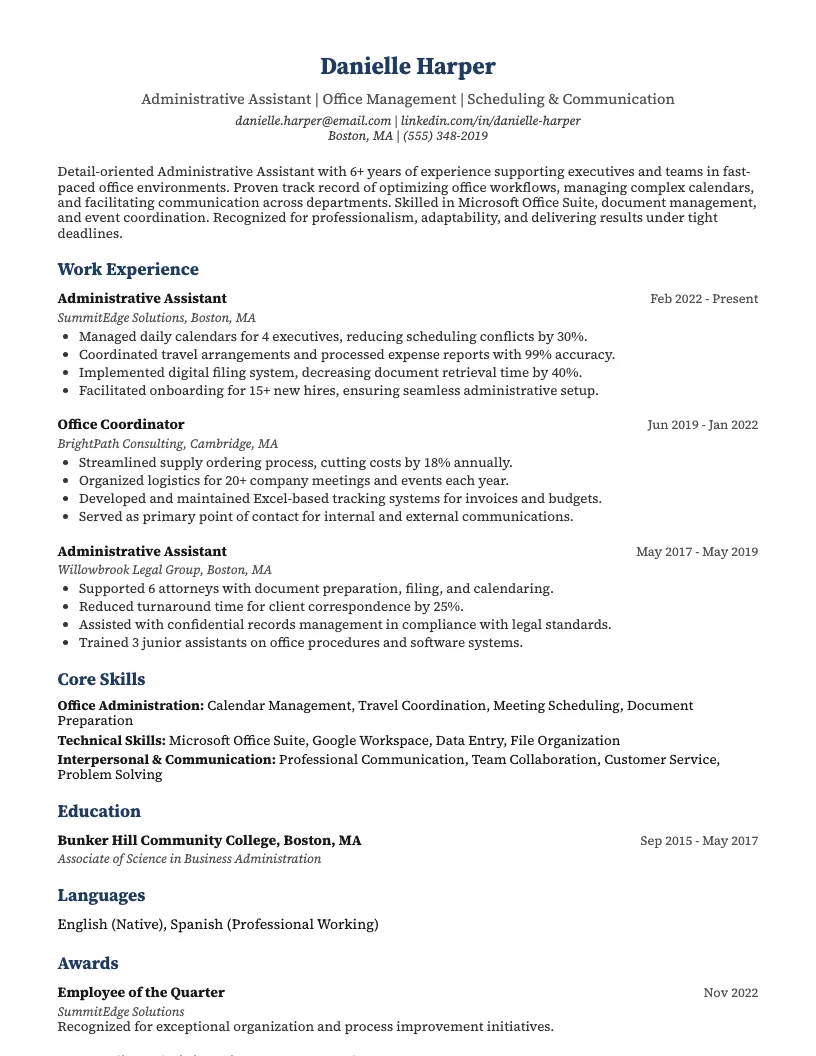 Administrative Assistant resume example