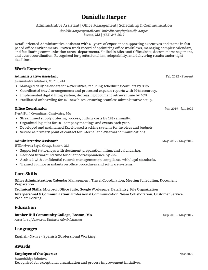 Administrative Assistant Resume Example