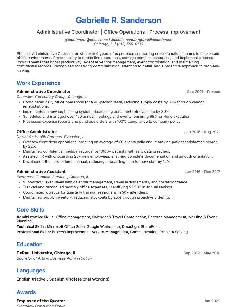 Front Desk Coordinator Resume Example