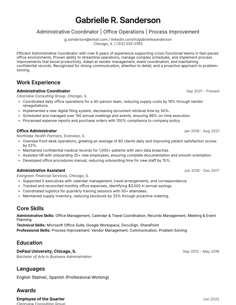 Project Coordinator Resume Example