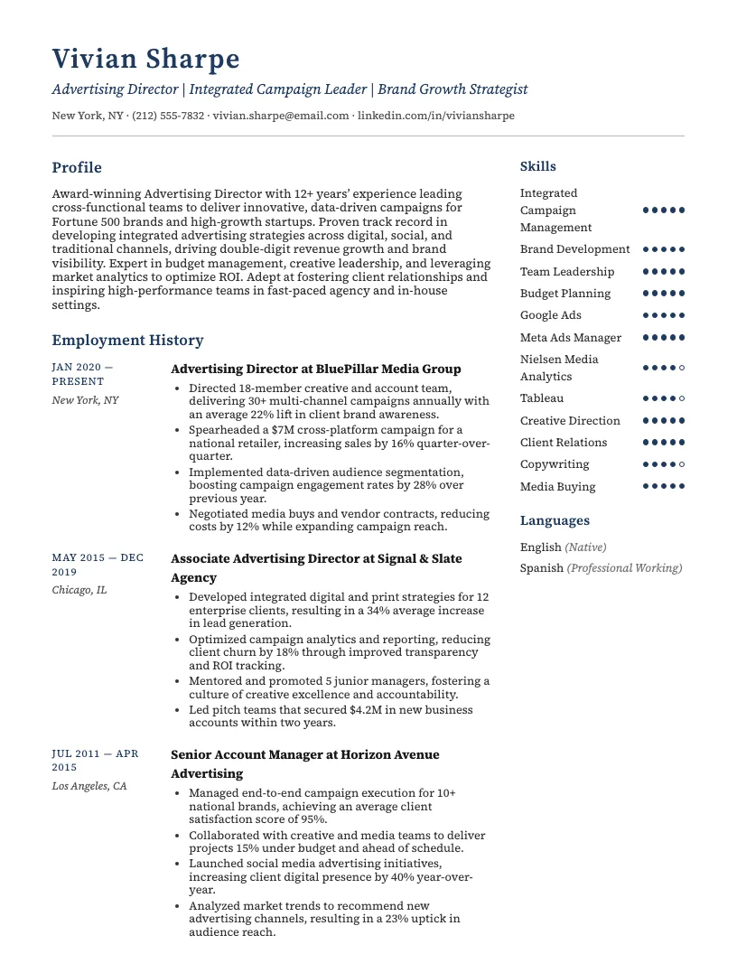 Social Media Director Resume Example