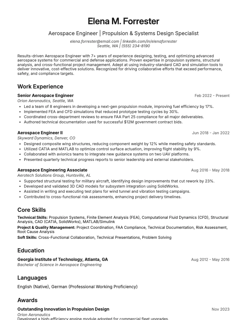 Entry Level Aerospace Engineer Resume Example
