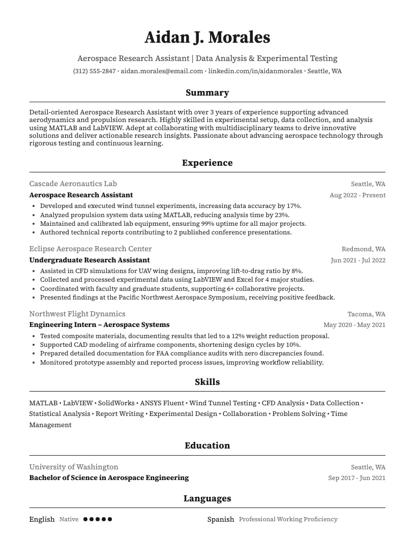 Data Research Assistant Resume Example