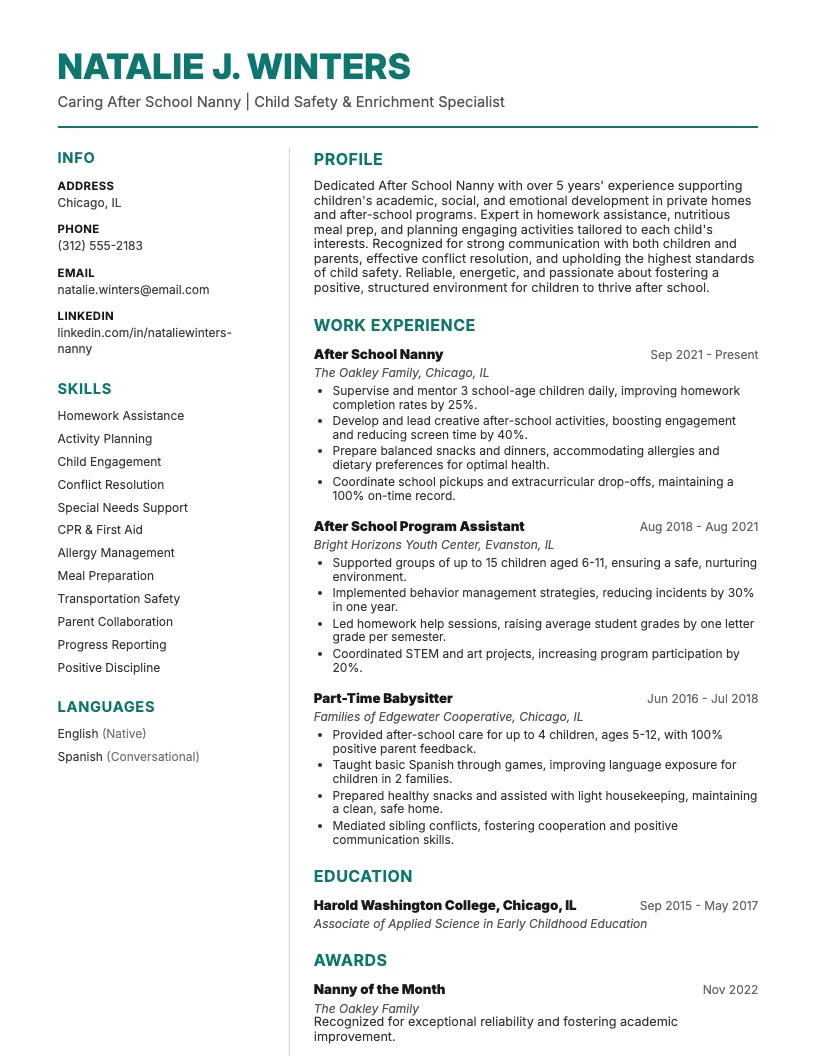 After School Program Assistant Resume Example