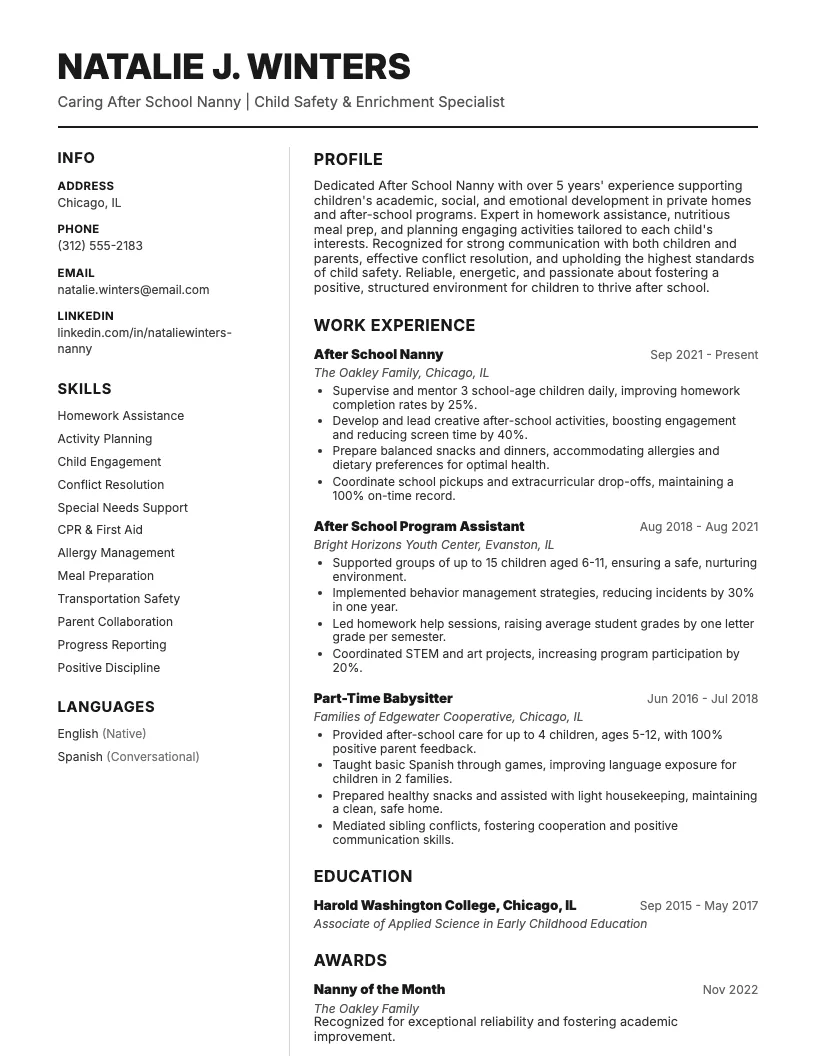 After School Program Coordinator Resume Example