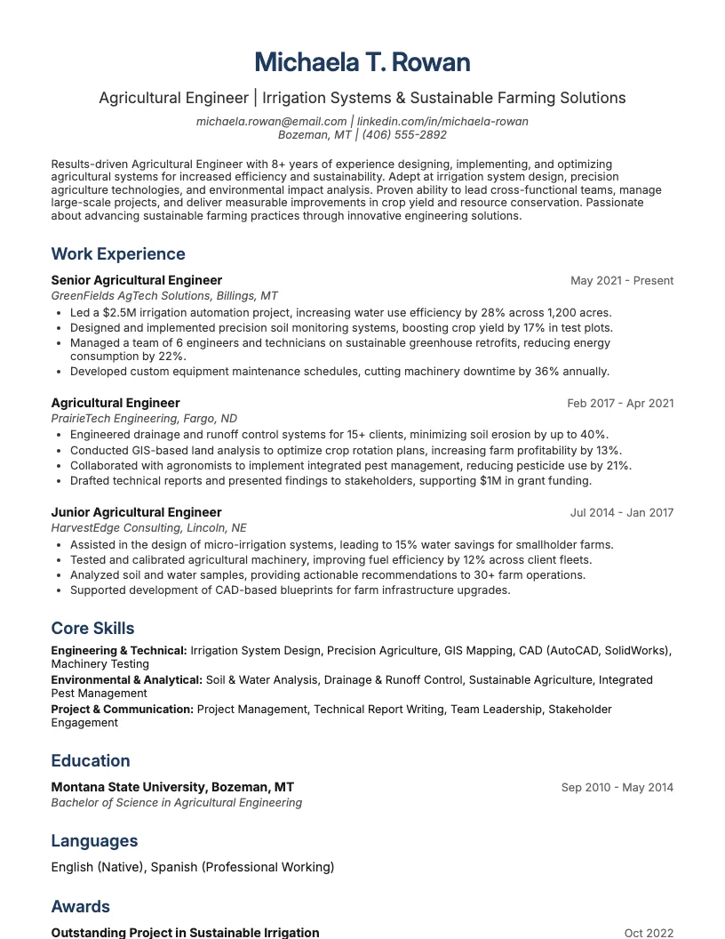Environmental Engineering Student Resume Example