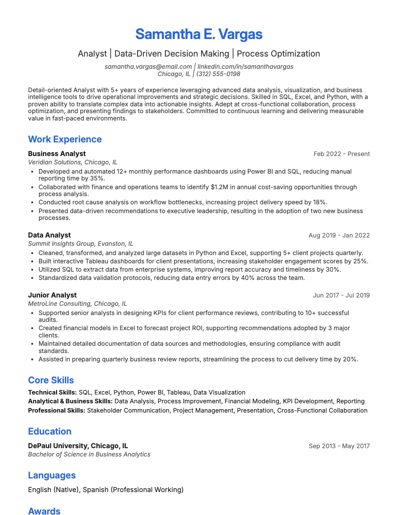 Analyst Resume Example