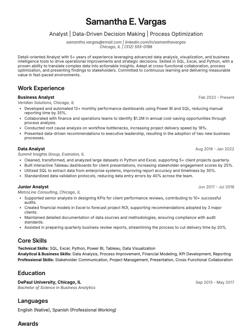 Analyst Resume Examples Resume Example