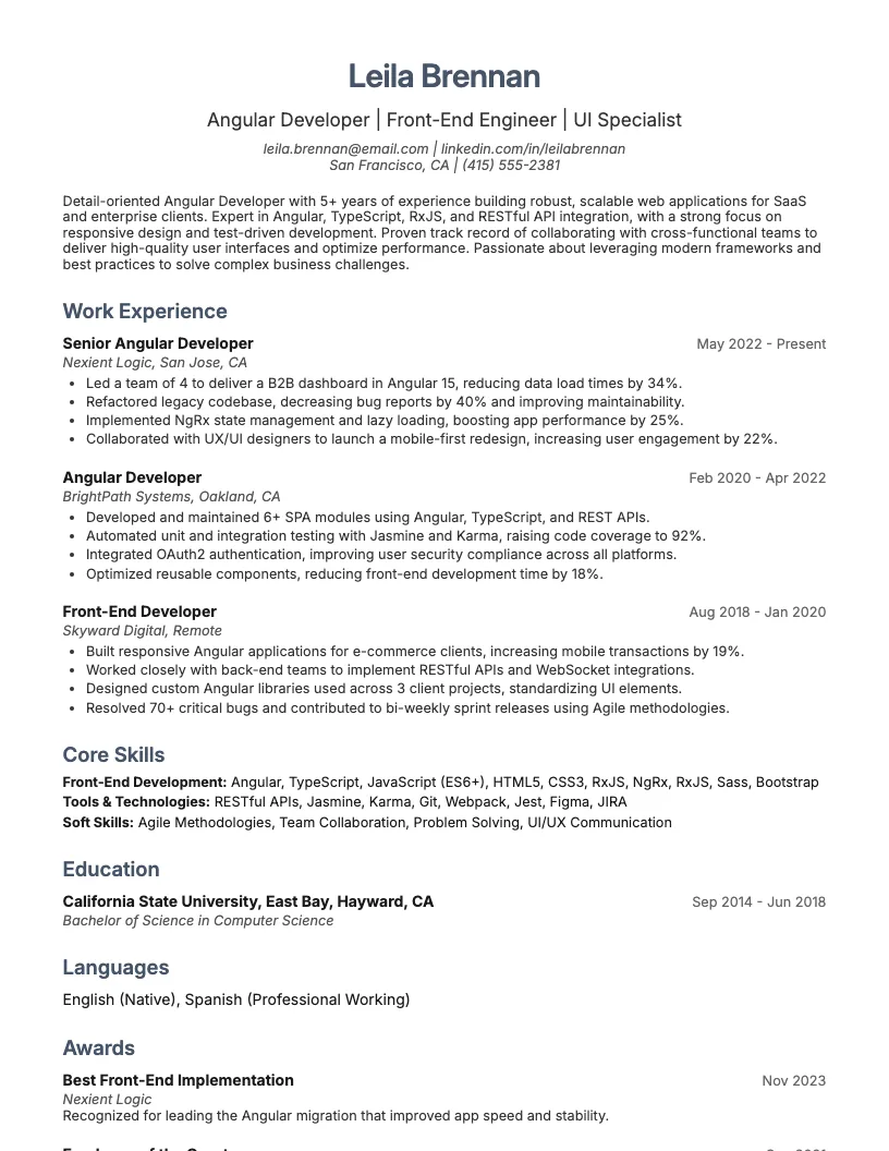 Entry Level Full Stack Developer Resume Example