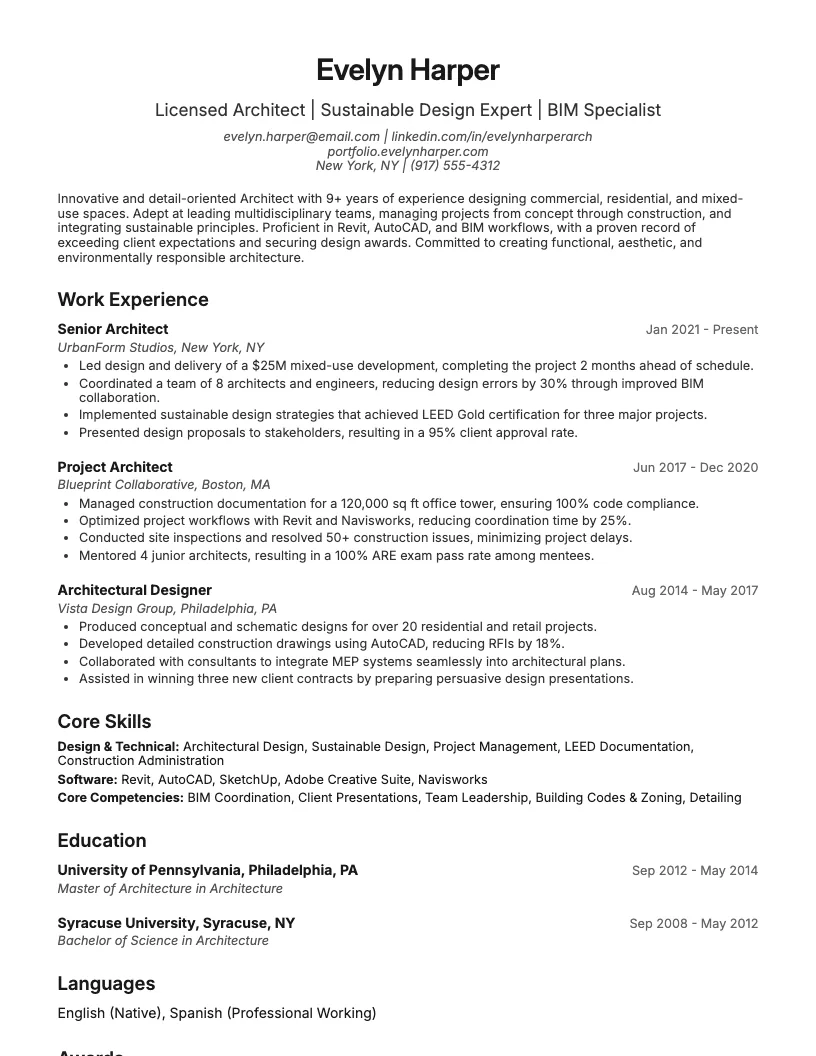 Architect resume example