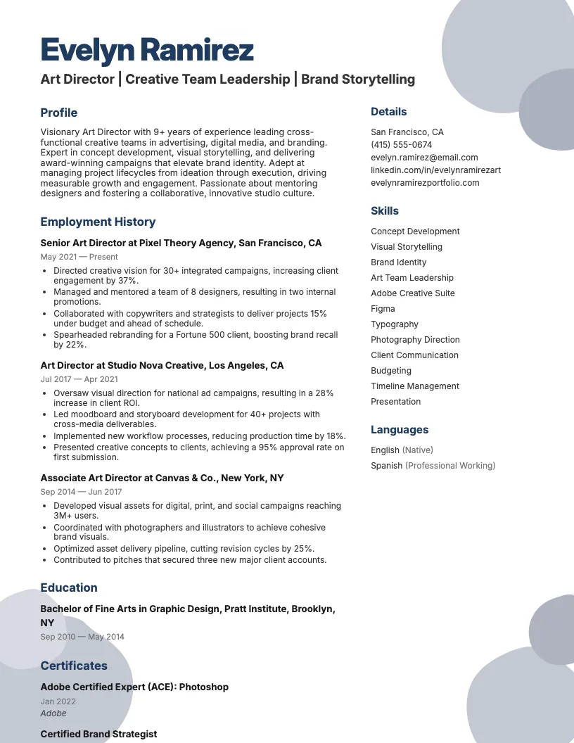 Art Director Resume Example