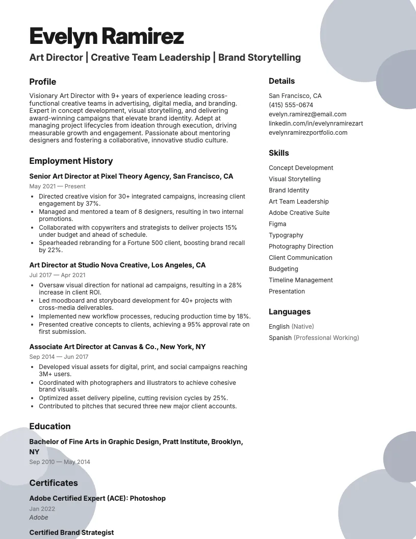 Animation Director Resume Example