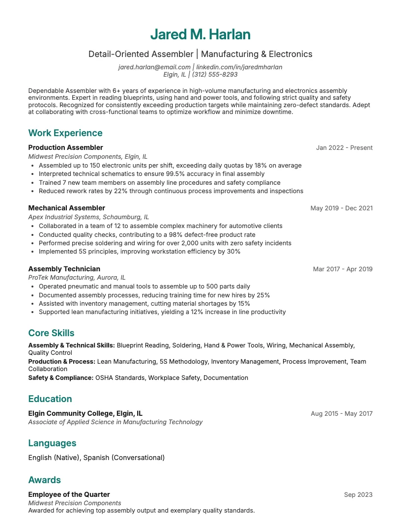 Quality Control Inspector Resume Example