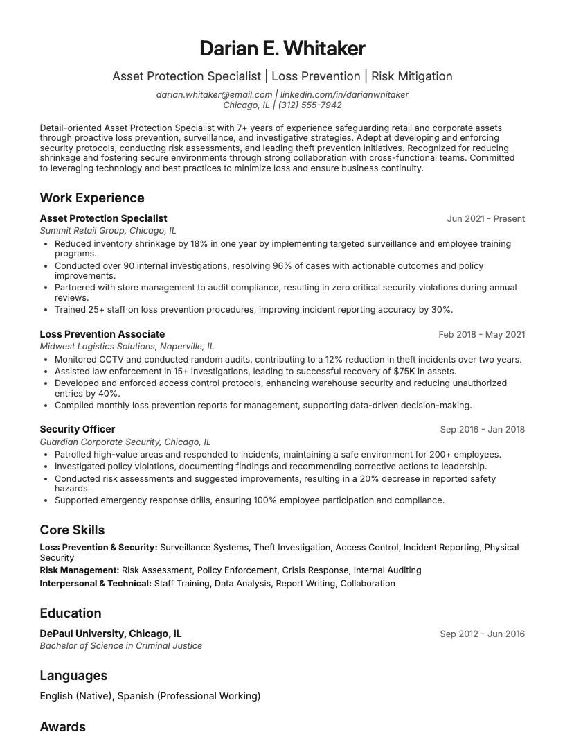 Event Security Guard Resume Example
