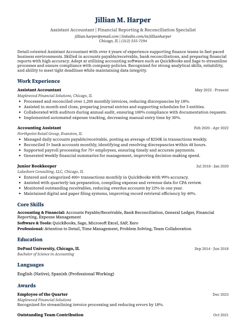Accounting Assistant Resume Example