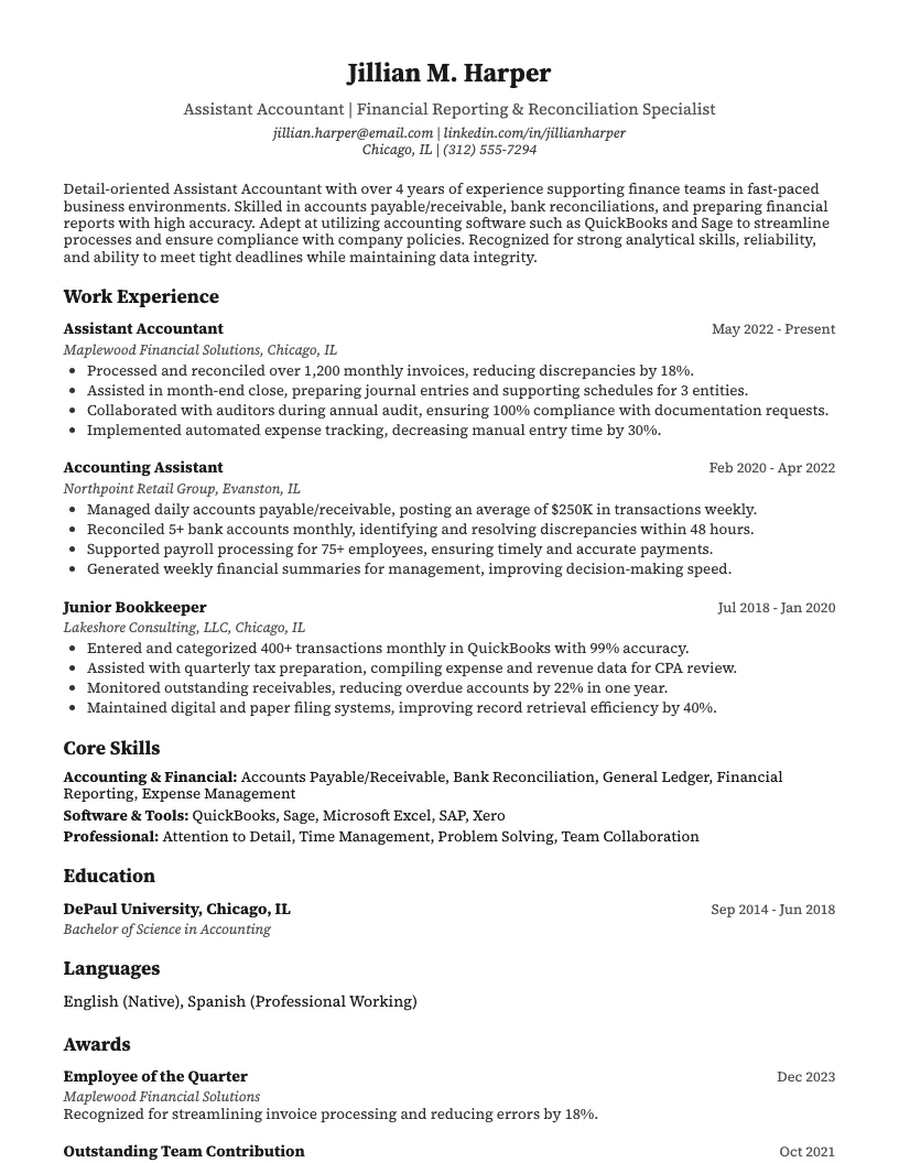 Accounting Assistant Resume Example