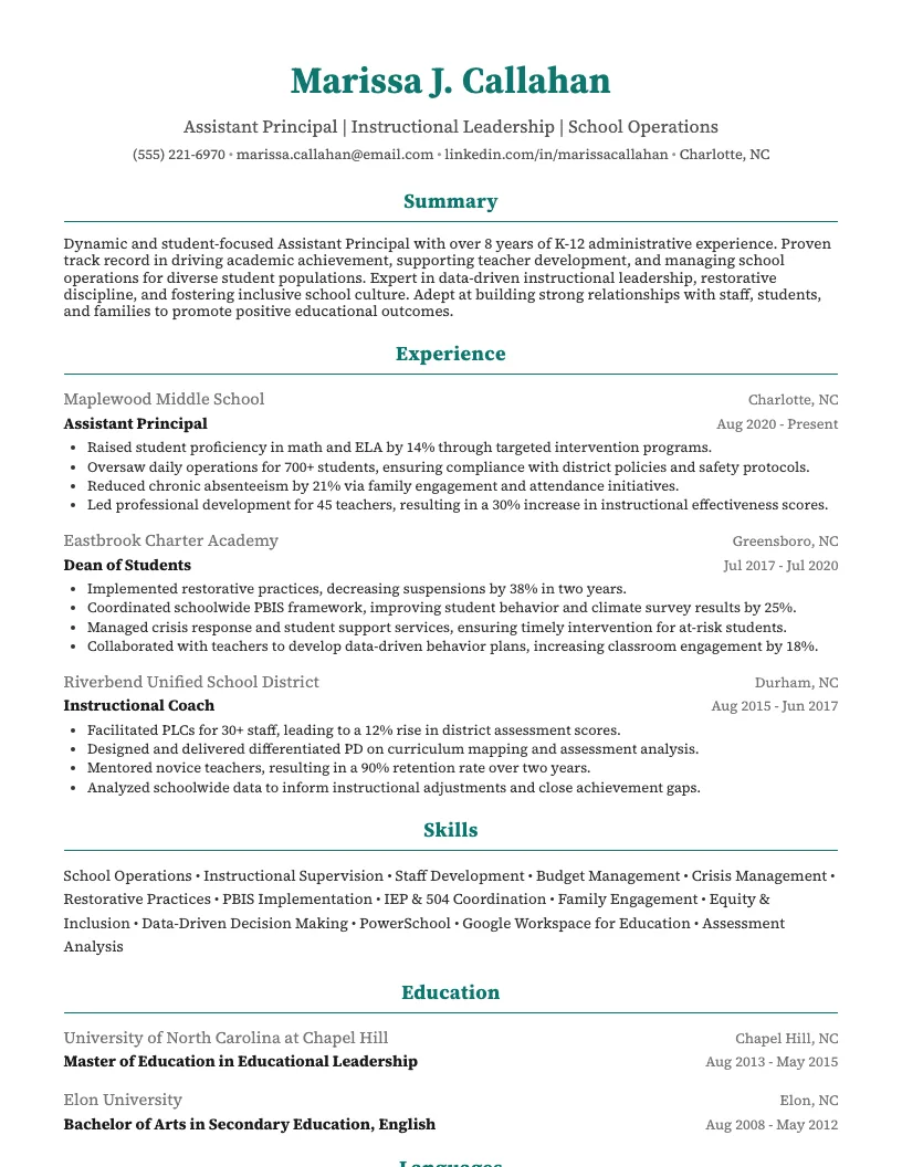 Student Teacher Supervisor Resume Example
