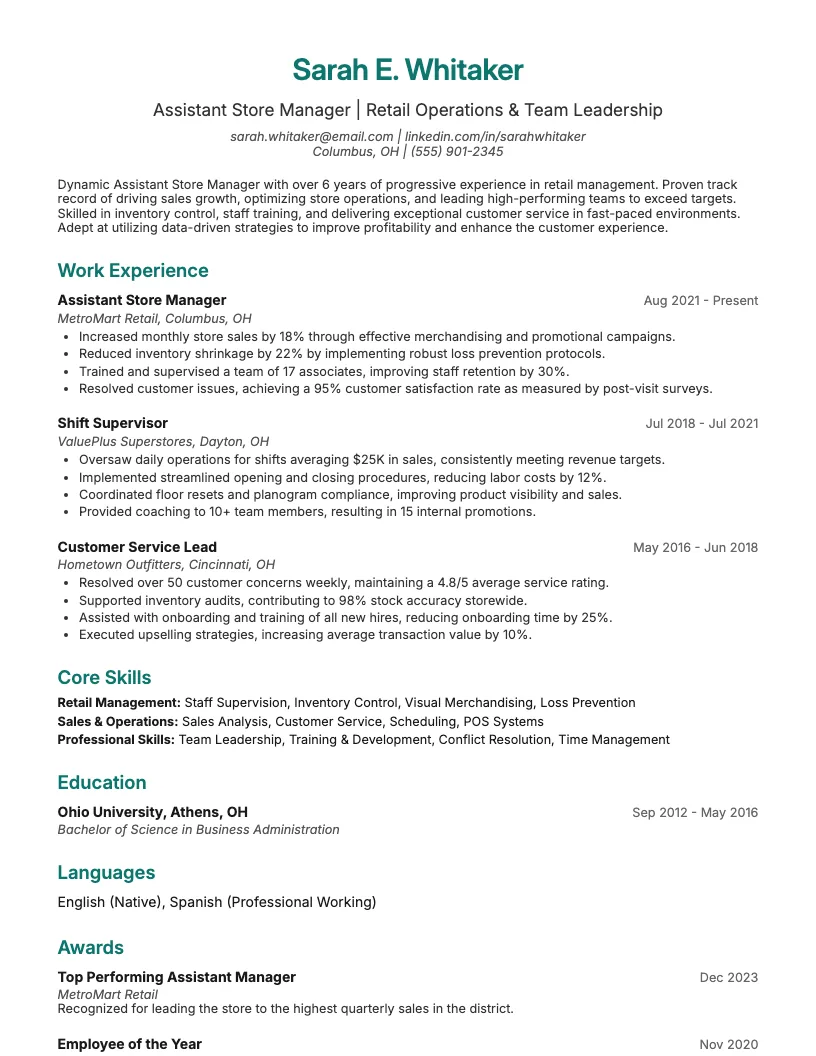 Front End Supervisor Resume Example