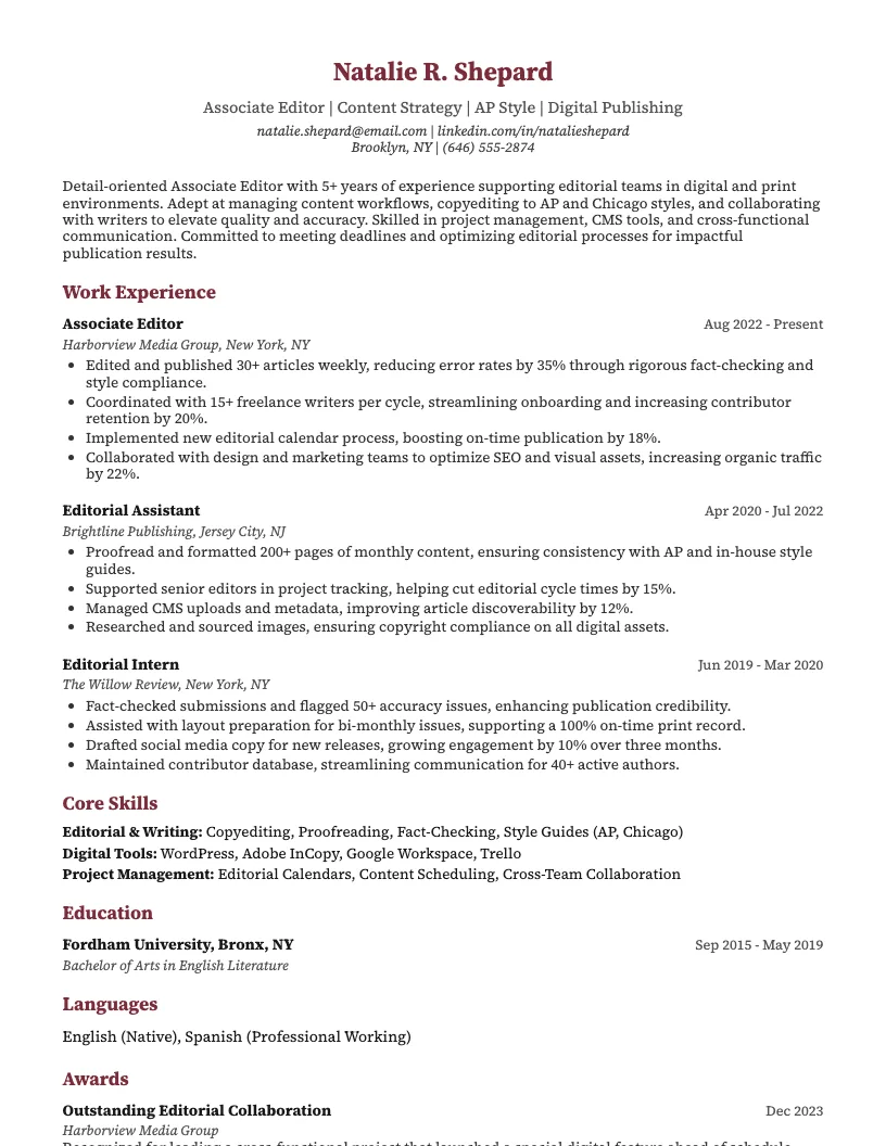 Multilingual Proofreader Resume Example
