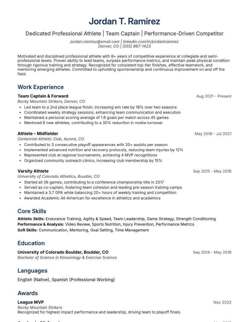 Sports Photographer Resume Example