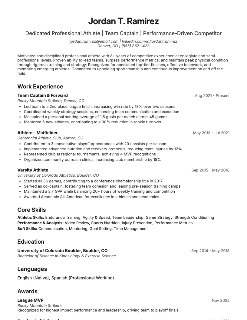 Fitness Model Resume Example
