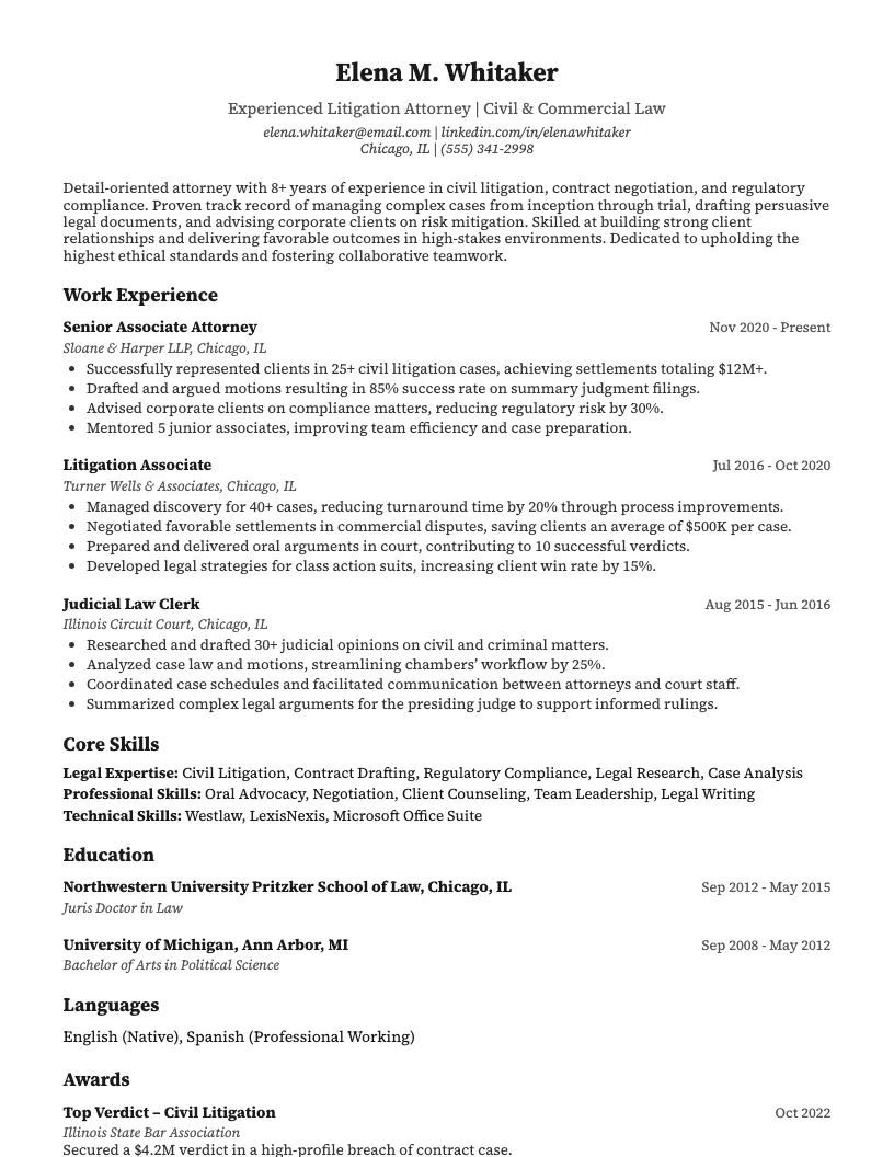 Attorney Resume Example
