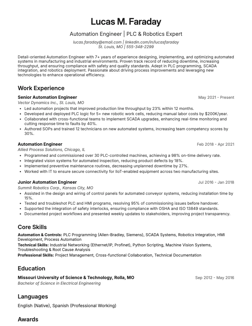 QA Automation Engineer Resume Example