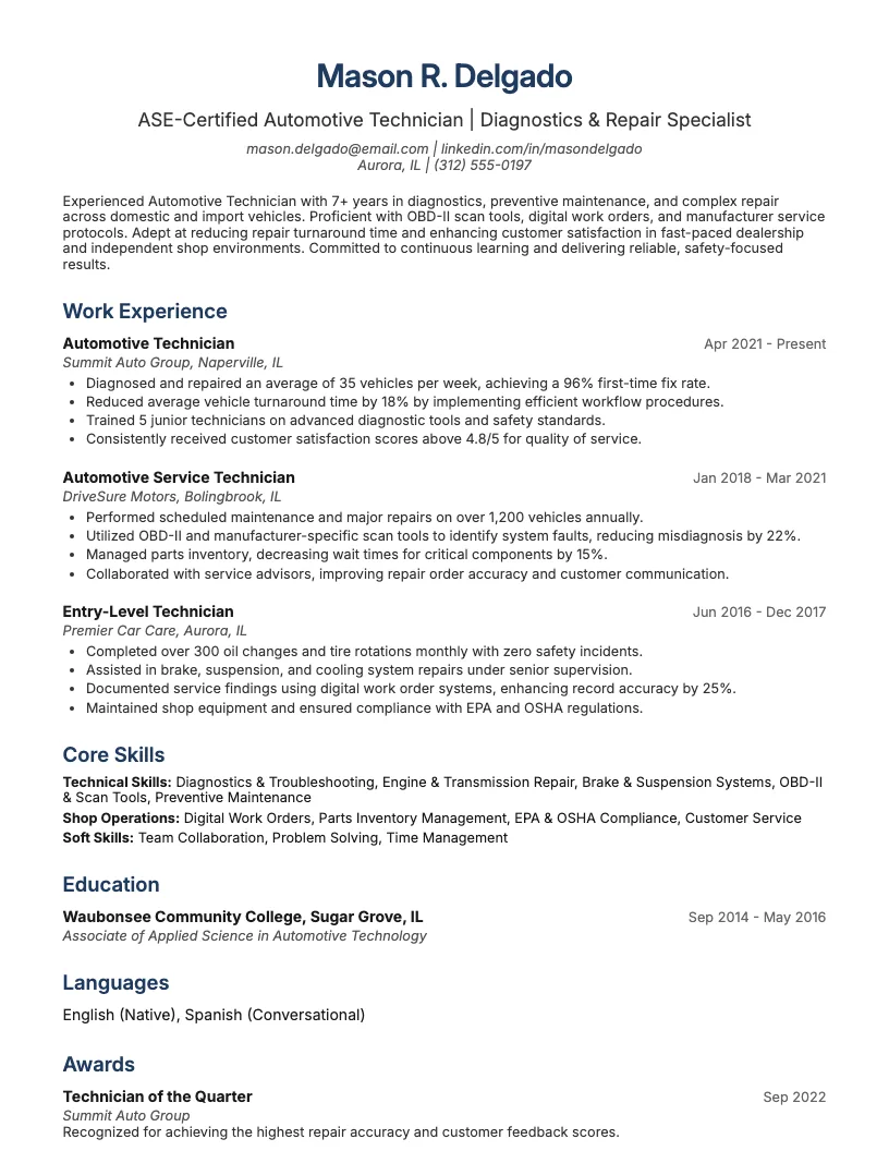 Electrical Technician Resume Example
