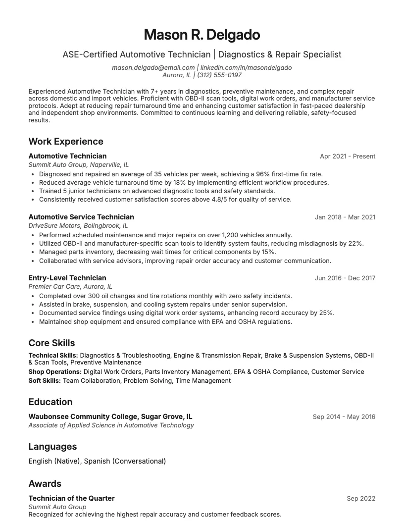 Glass Repair Technician Resume Example