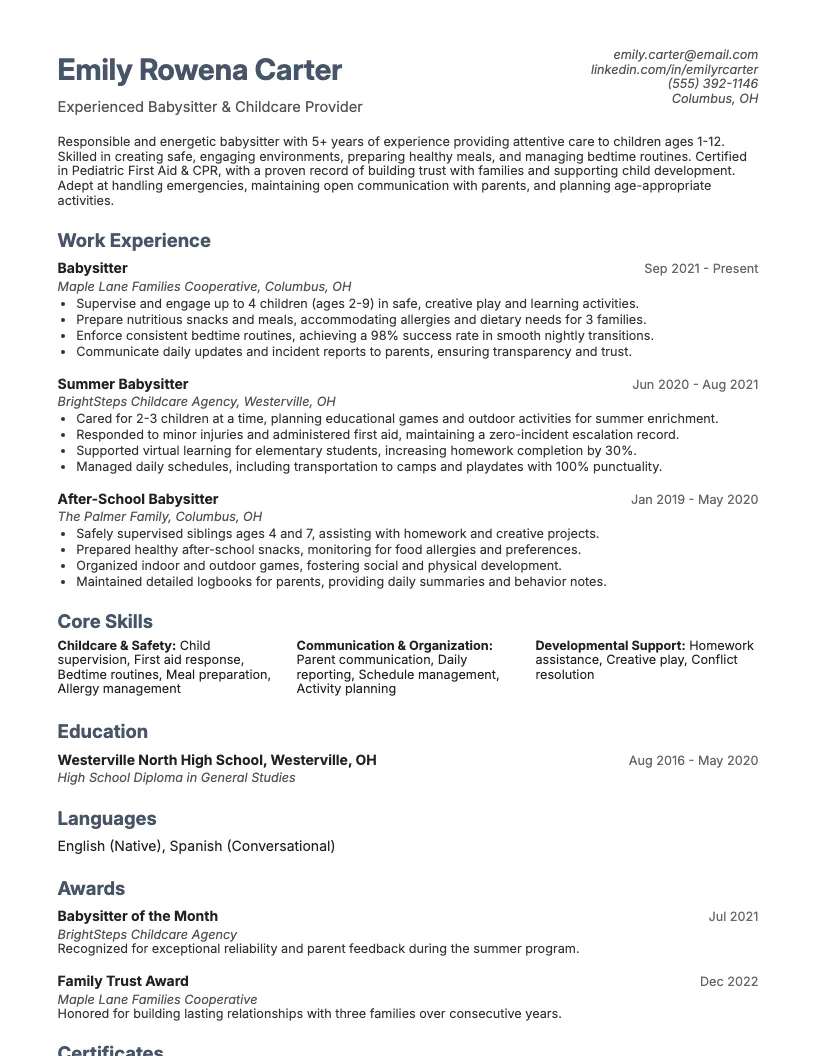 Cat Sitter Resume Example