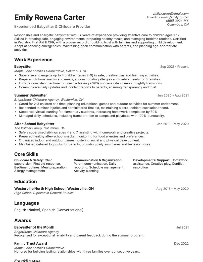 Exotic Pet Sitter Resume Example