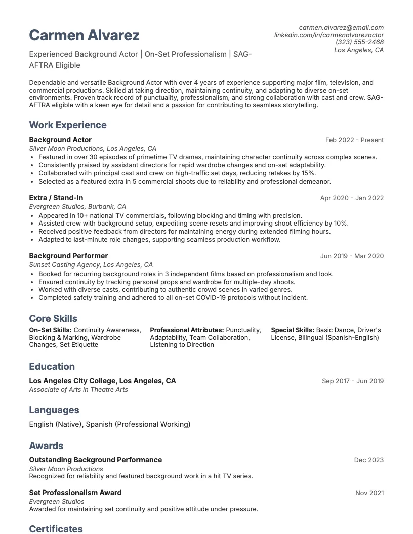 Background Actor Resume Example