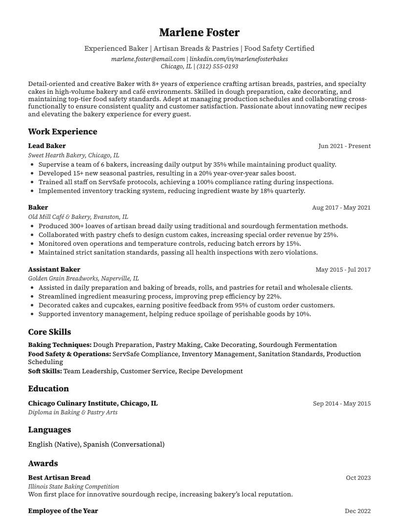 Baker Resume Example