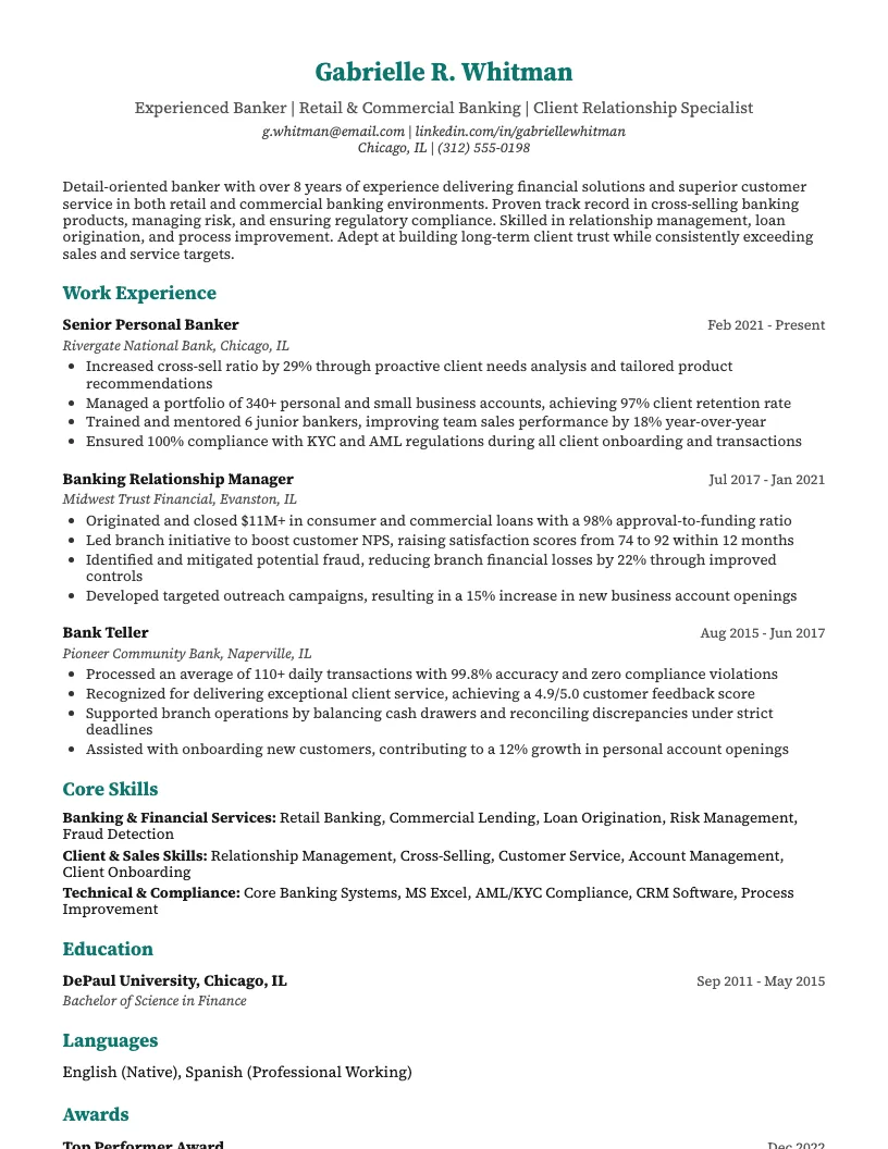 Banker Resume Example