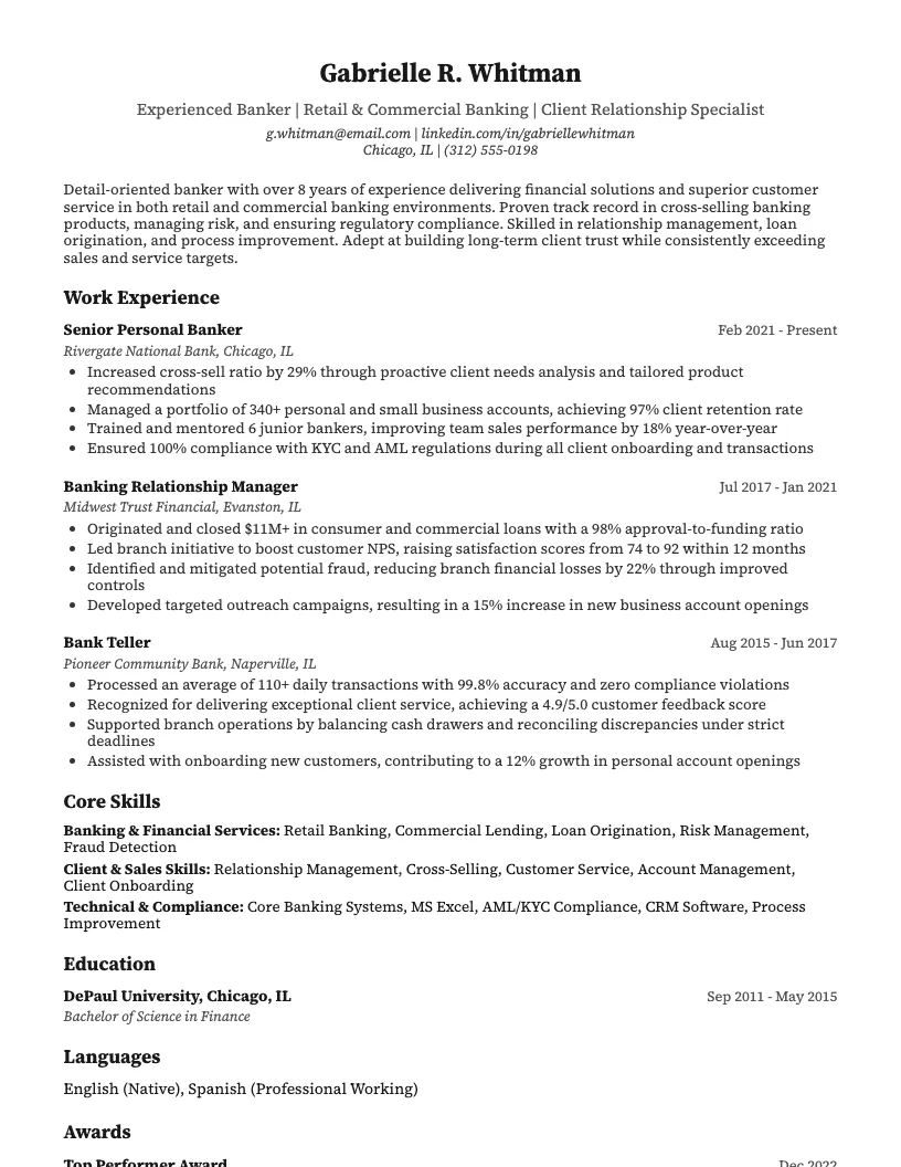 Banker Resume Example