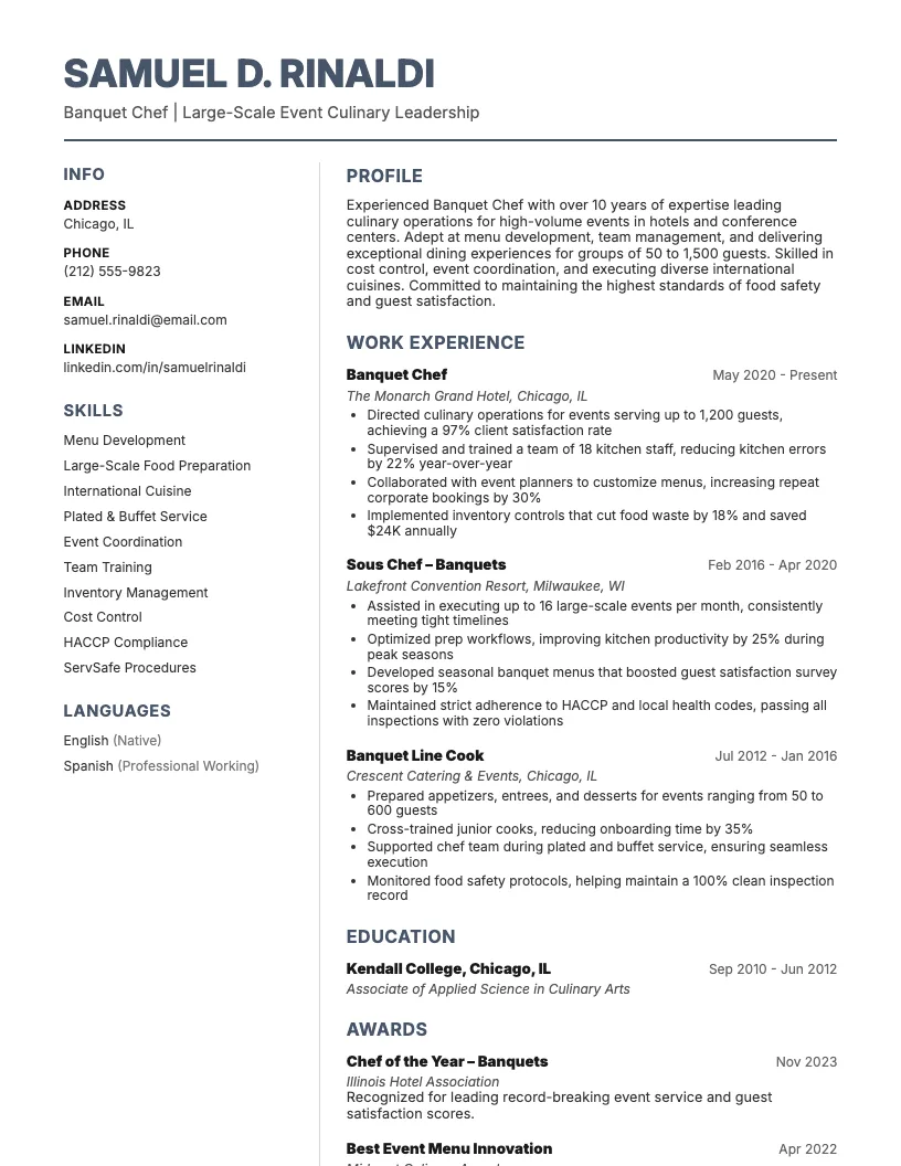 Banquet Chef Resume Example