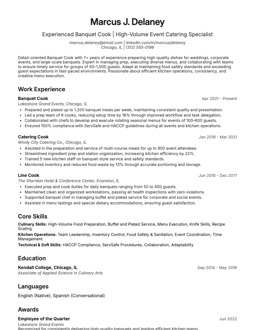 Banquet Cook Resume Example