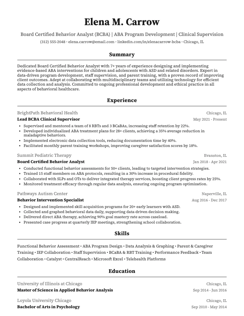 Bcba Resume Example